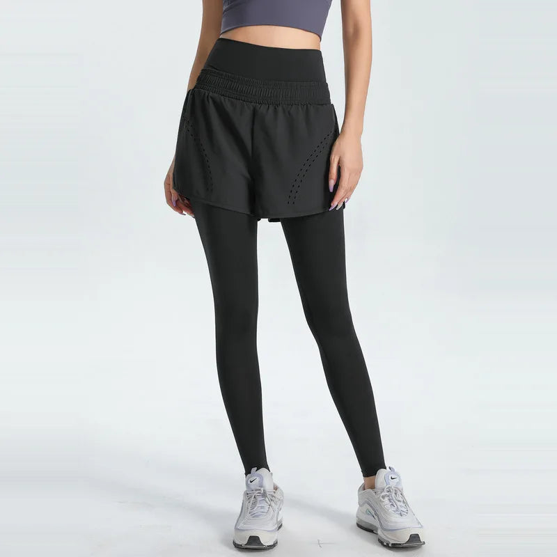 Seamless Fitnes Sports Yoga Pants Drawstring Strap Half Length Skirt Nine Point Squat Proof Leggings Women with Pockets Trousers