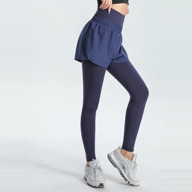 Seamless Fitnes Sports Yoga Pants Drawstring Strap Half Length Skirt Nine Point Squat Proof Leggings Women with Pockets Trousers