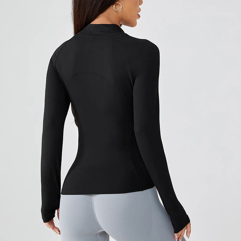 Yoga Wear for Women in Autumn Zipper Jacket Sports Top Slim Long-Sleeved Outerwear Professional Running Training and Fitnes