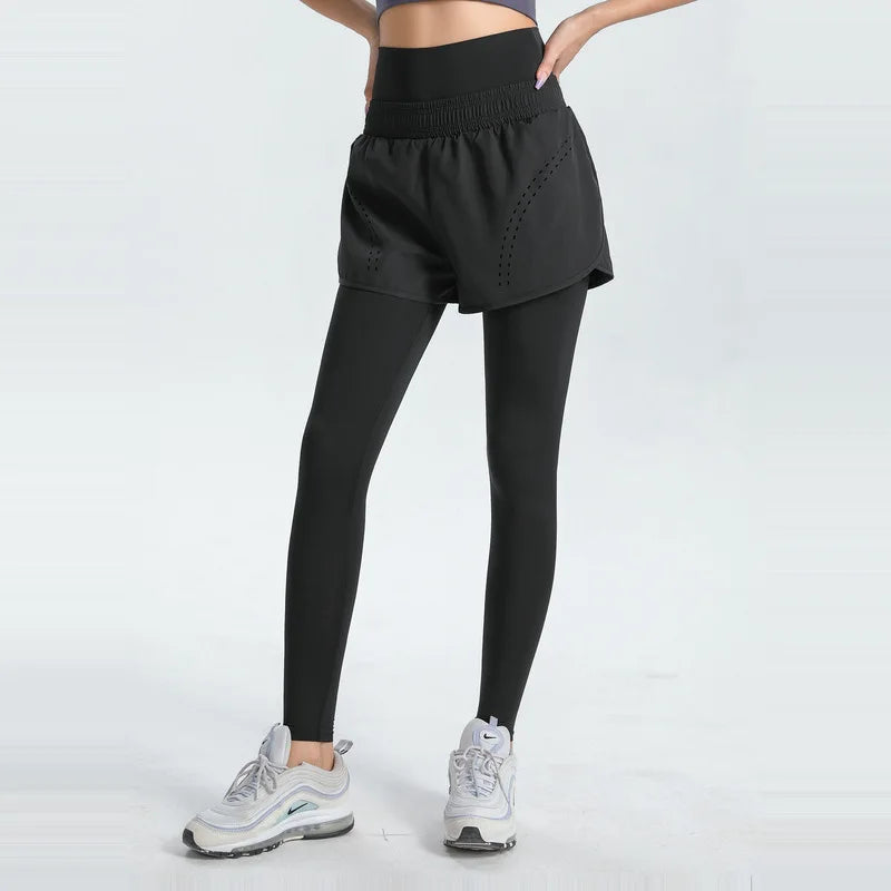 Seamless Fitnes Sports Yoga Pants Drawstring Strap Half Length Skirt Nine Point Squat Proof Leggings Women with Pockets Trousers