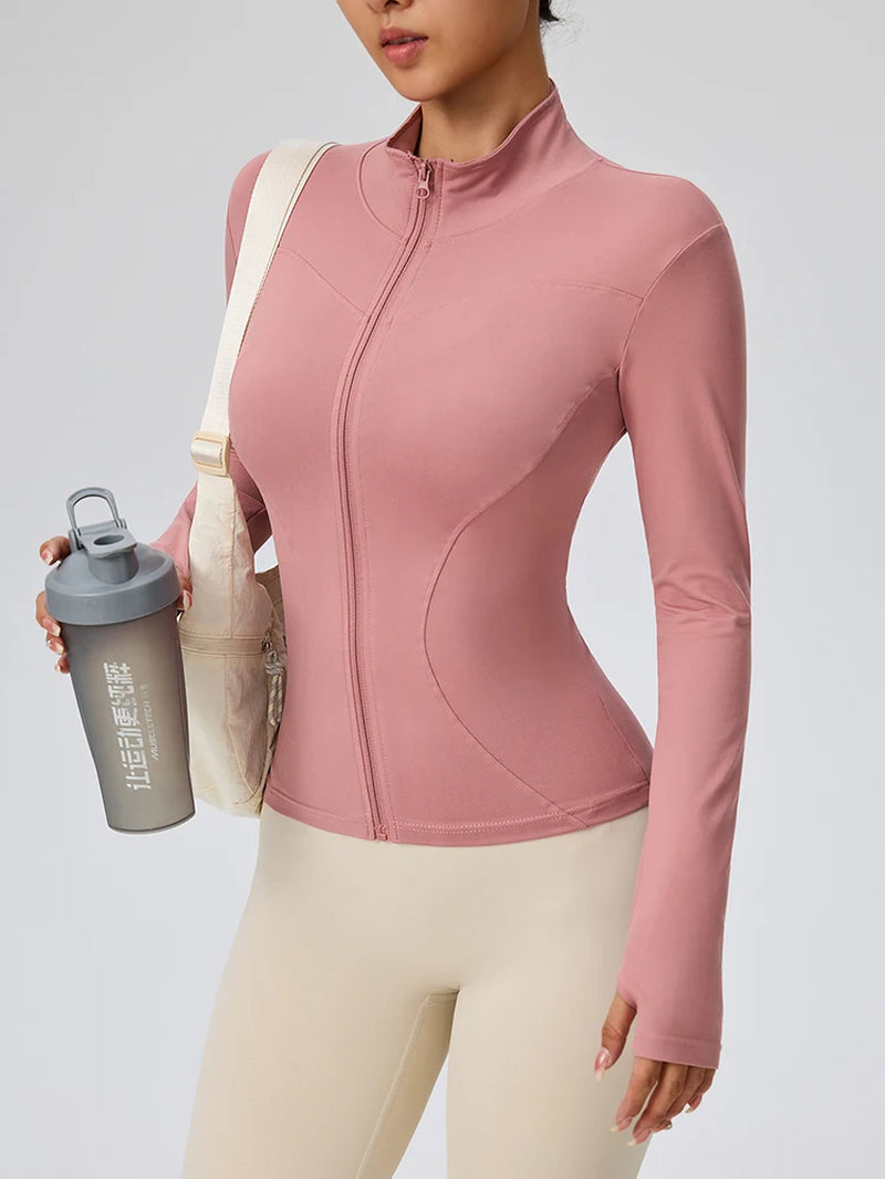 Professional Elastic Quick-Drying Sports Jacket Women'S Spring and Summer Yoga Top Tight Slimming Running Cycling and Fitnes