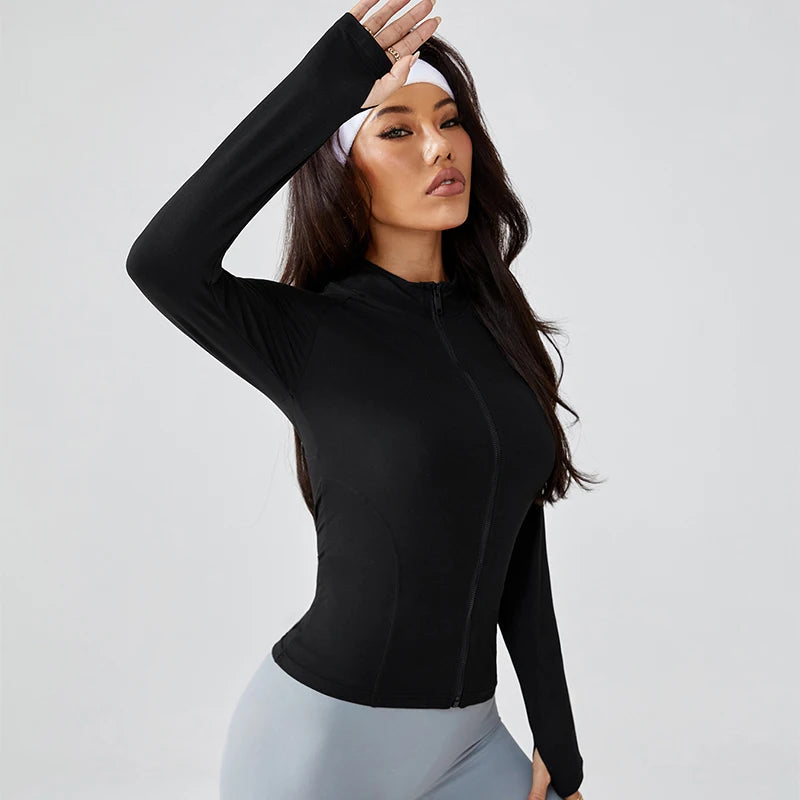Yoga Wear for Women in Autumn Zipper Jacket Sports Top Slim Long-Sleeved Outerwear Professional Running Training and Fitnes